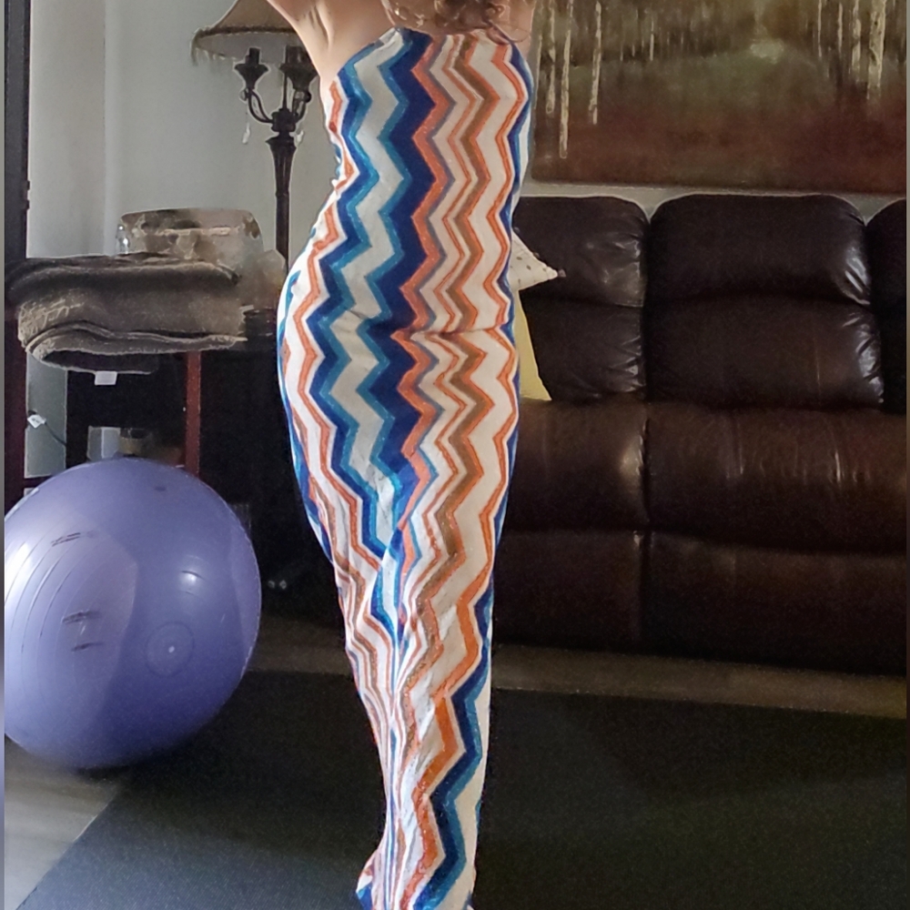 MC2 Saint Barth Strapless Zigzag Dress - Blue, Orange, White - Picture 7 of 9